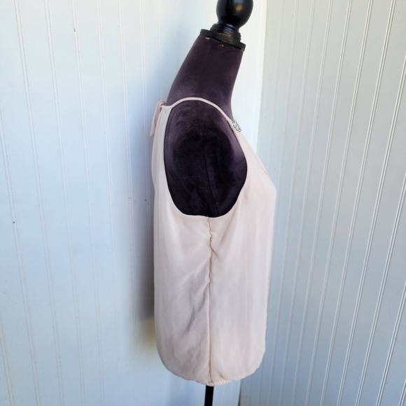 Express Womens Beaded Collar Tank Blush Pink Elastic Hem Back Neck Keyhole Sz M - Picture 6 of 12